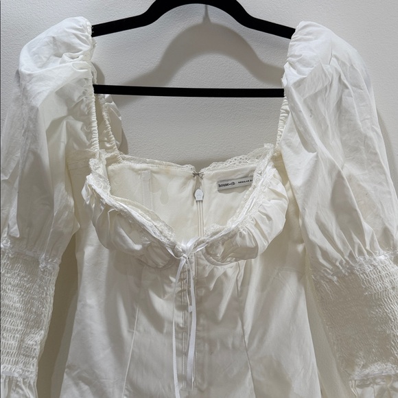 HOCB Ellerie White Cotton Flute Sleeve Mini Dress - Picture 9 of 10